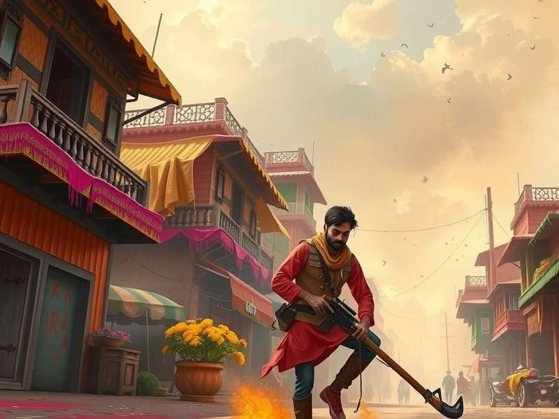 Town Trekker fan art by Indian player showing village scene during Holi festival